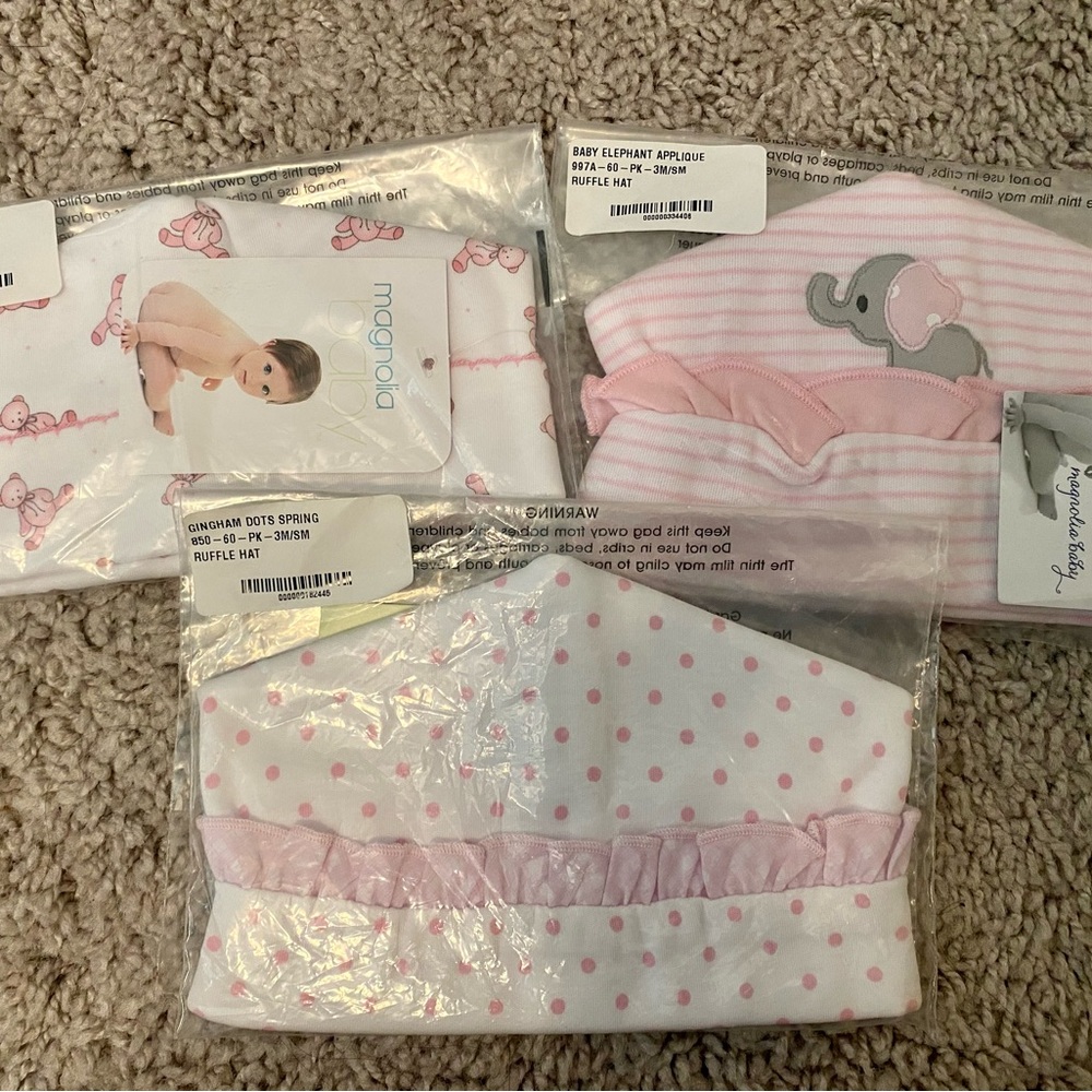 New Magnolia Baby Girl Hats Size 3 Months Lot of 3